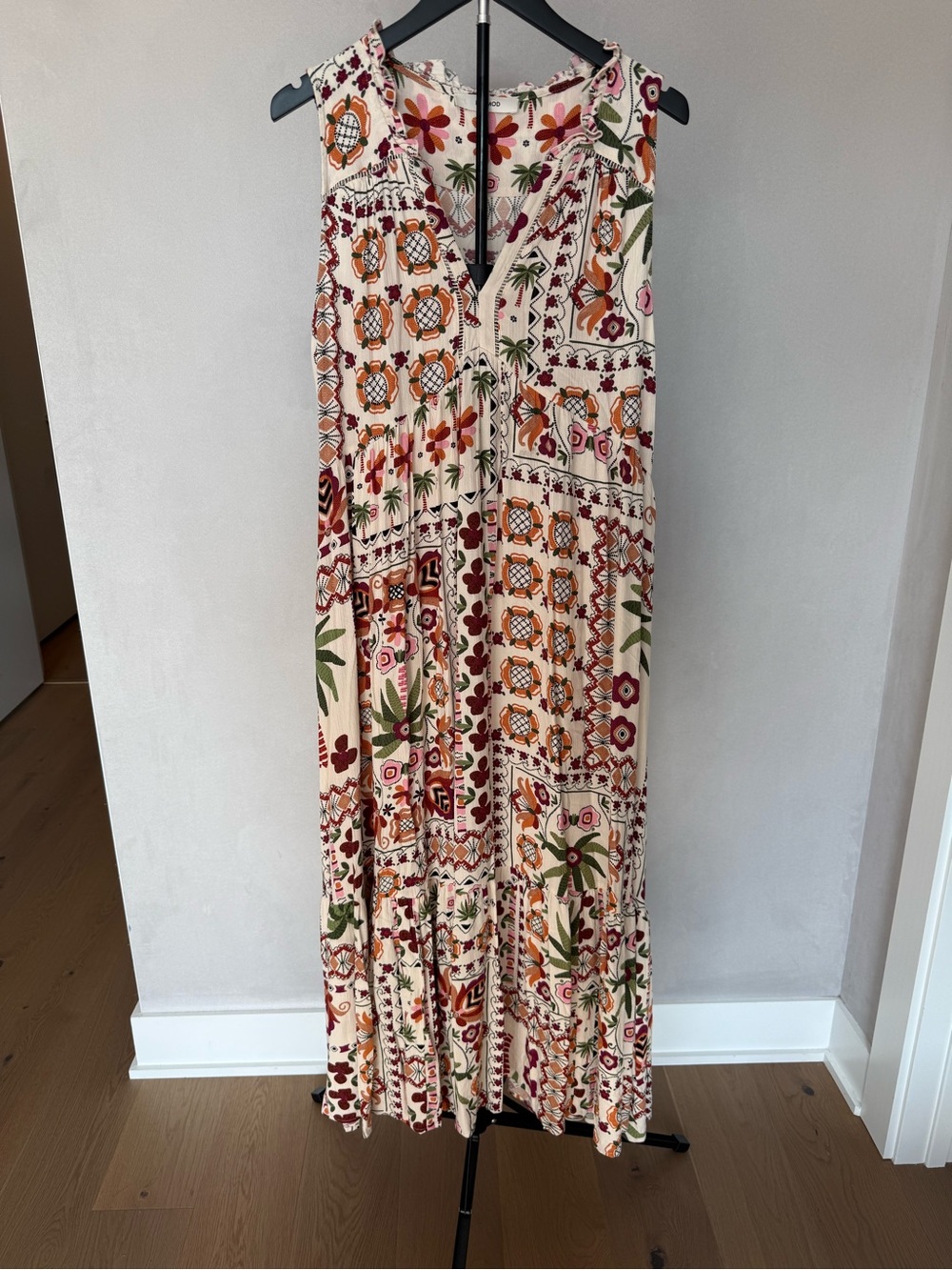 Promod Cream Maxi Dress with Orange, Green & Pink Floral Print